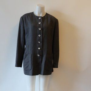 MONDI GREY PINSTRIPE WOOL BLEND BLAZER 46 US/16 *